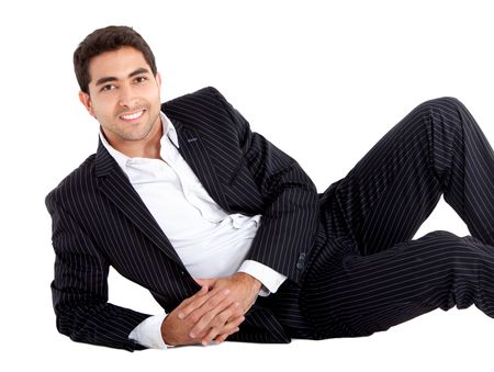 Handsome business man smiling - isolated over a white background