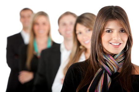 Group of business people in a row - isolated over a white background