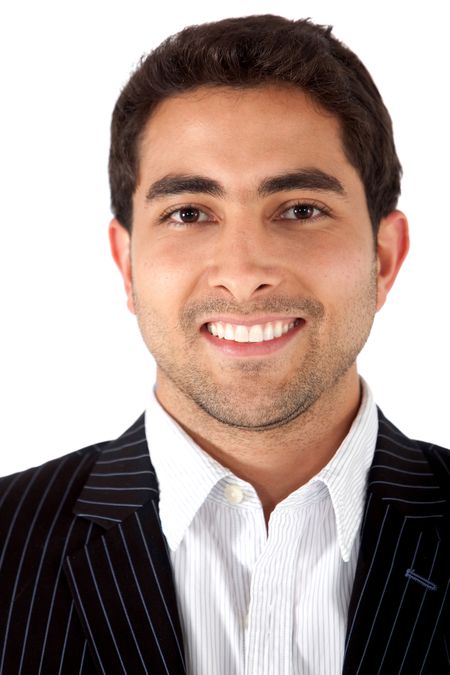 Handsome business man smiling - isolated over a white background