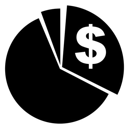 Vector illustration of pie chart icon in black with dollar sign in white