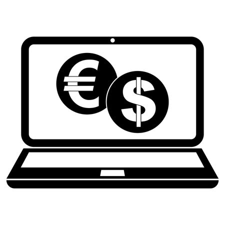 Vector Illustration icon of a laptop with Euro & Dollar symbols
