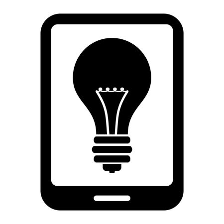 Vector illustration of bulb inside mobile icon in black