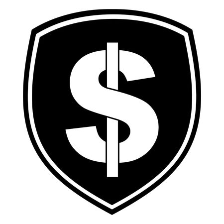 Vector illustration of white dollar on black badge