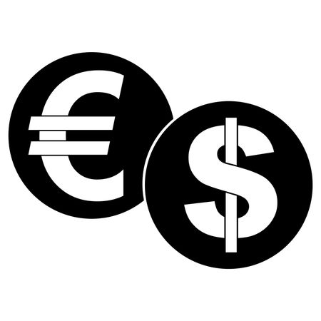 Vector illustration of white euro & dollar on black circle