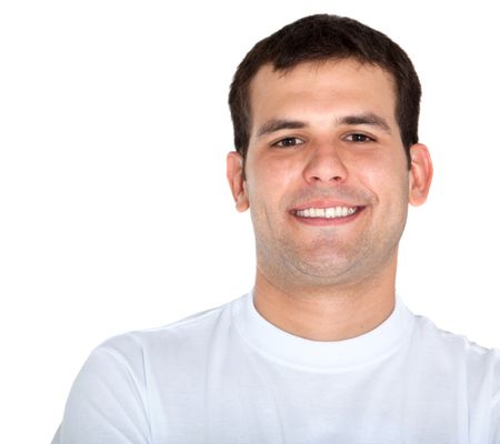 Handsome man portrait smiling - isolated over a white background