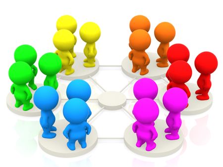 Groups of 3d people networking - isolated over a white background