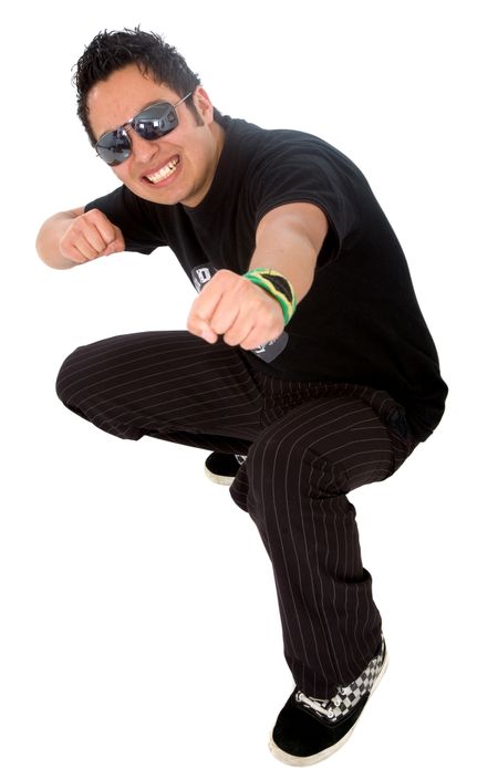 active man portrait in black - isolated over a white background