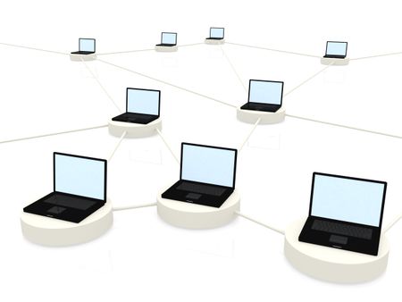 3D laptop computers networking isolated over a white background