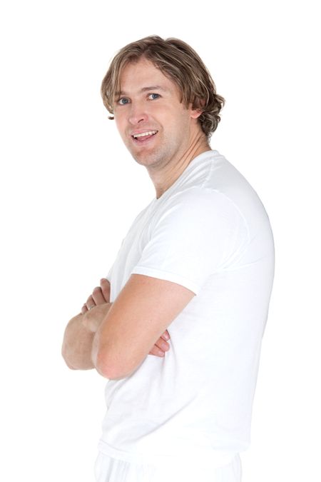 confident man with arms crossed isolated over a white background