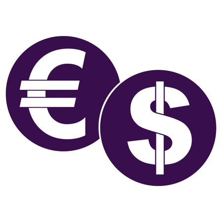Vector Illustration with Violet Euro & Dollar Icon
