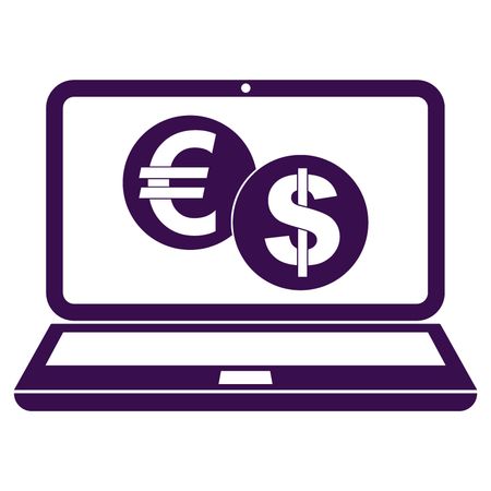 Vector Illustration with Violet Euro & Dollar In Lap Icon
