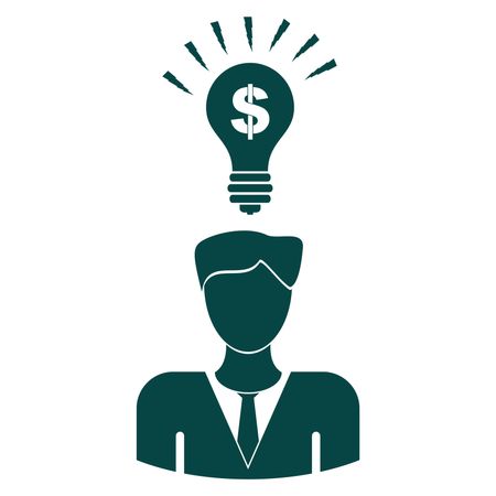 Vector Illustration of Person and bulb symbol with dollar symbol Icon above head in Green