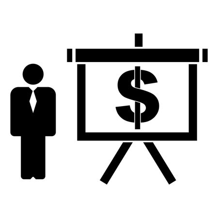 Vector Illustration of Person vs Presentation Board with Dollar symbol Icon in Black