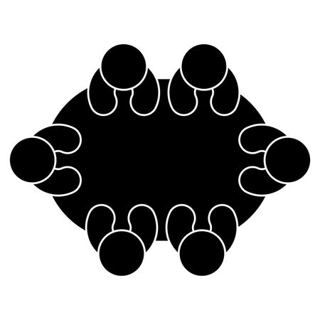 Vector Illustration of Group of Person in Table Icon in Black
