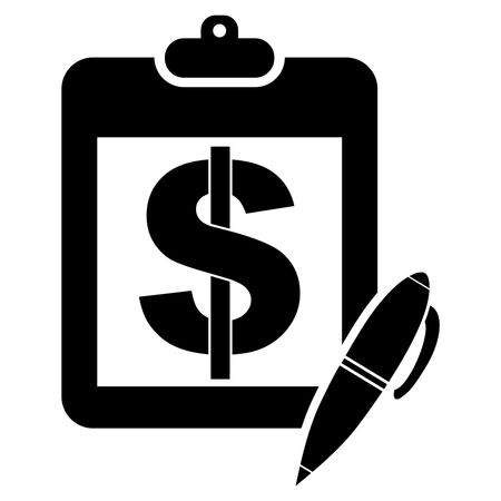 Vector Illustration of Note Pad with Dollar symbol and Pen Icon in Black

