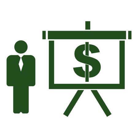 Vector Illustration of Green Person with Presentation Board with Dollar symbol Icon
