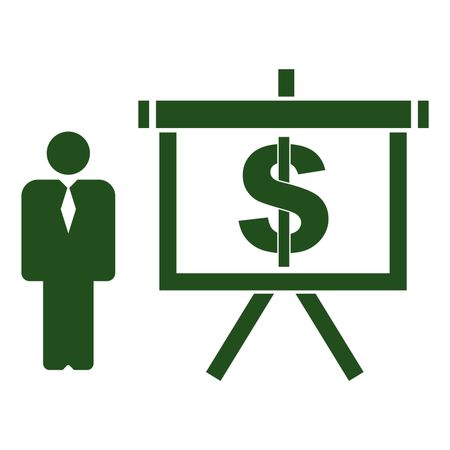 Vector Illustration of Green Person with Presentation Board with Dollar symbol Icon