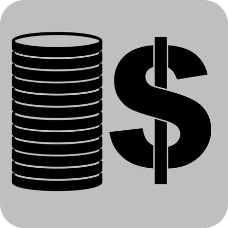 Vector Illustration of Coins and Dollar symbol Icon in Black
