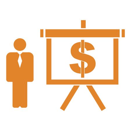 Vector Illustration of Orange Person and Presentation Board with Dollar symbol Icon
