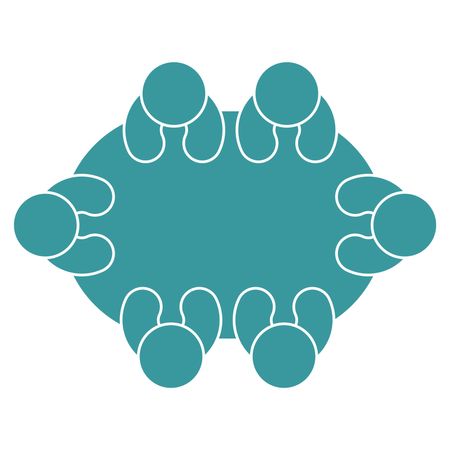 Vector Illustration of Group of Persons in Table Icon in Blue
