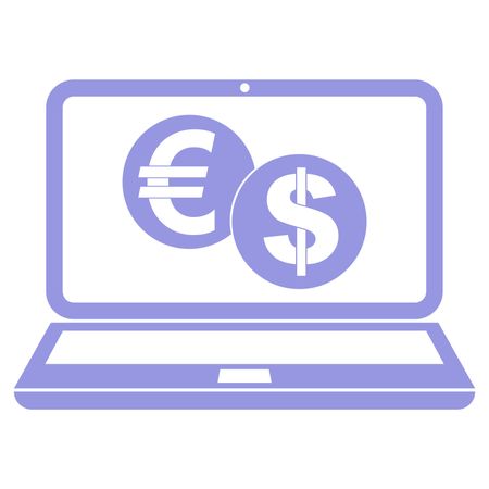 Vector Illustration of Blue Euro & Dollar symbols In Laptop Icon
