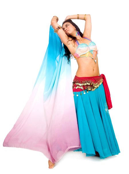beautiful arabic belly dancer isolated over a white background