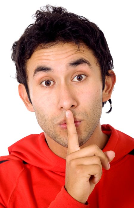man keeping a secret - isolated over a white background