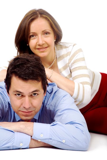 couple of lovers on the floor - over a white background