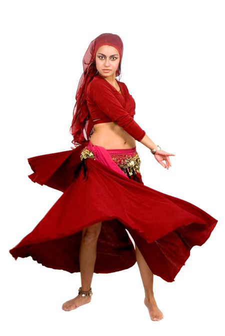 beautiful arabic belly dancer over a white background