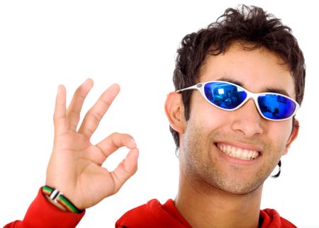 cool guy doing the ok sign with his hand - isolated over a white background