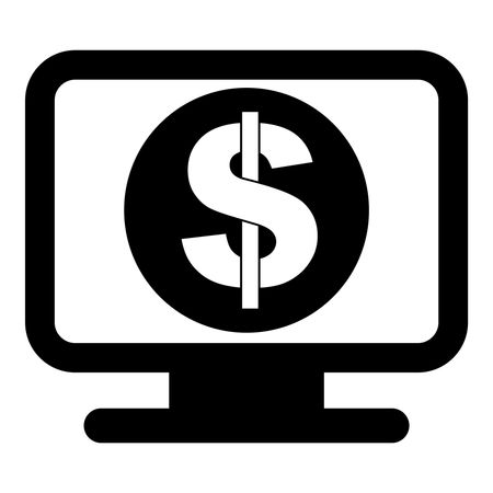 Vector Illustration of Monitor with Dollar Icon in Black