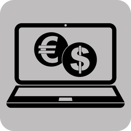 Vector Illustration of Euro & Dollar In Laptop Icon in Black
