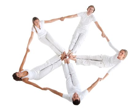 Group of people on the floor wearing white clothes ? isolated