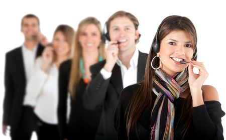 Group of customer support operators - isolated over a white background