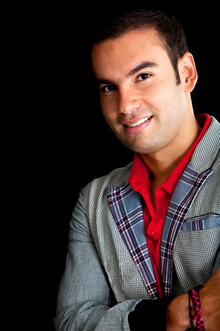 Handsome casual man portrait - isolated over a black background