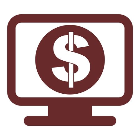 Vector Illustration of Monitor with Dollar Icon in Maroon
