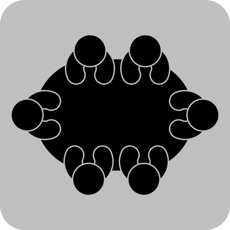Vector Illustration of Group of Persons in Table Icon in Black
 