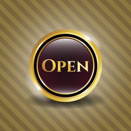 Gold badge with Open Text Icon in Vector Illustration
