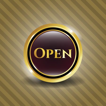 Gold badge with Open Text Icon in Vector Illustration