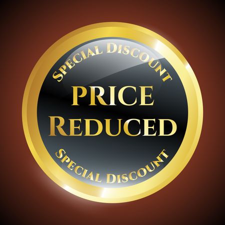 Special Discount Price Reduced Text with Shiny Golden Emblem
