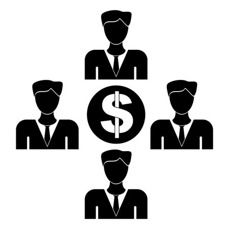 Vector Illustration of Group of Persons with Dollar Icon in Black
