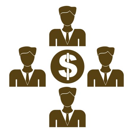 Vector Illustration of Group of Business Men with Dollar Icon in Brown 