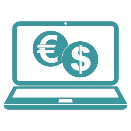 Vector Illustration of Euro and Dollar in Laptop Icon in Blue