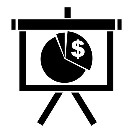 Vector Illustration of Pie Chart Presentation with Dollar Icon in Black
