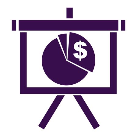 Vector Illustration of Pie Chart Presentation Board with Dollar Icon in Purple