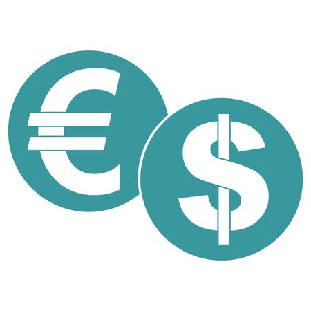 Vector Illustration of with Euro & Dollar Symbol Icon in Blue
