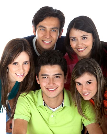Group of young people smiling - isolated over a white background