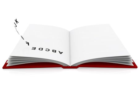 Open book with the letters of the alphabet flying around - isolated over a white background