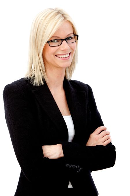 Beautiful business woman smiling isolated over white background