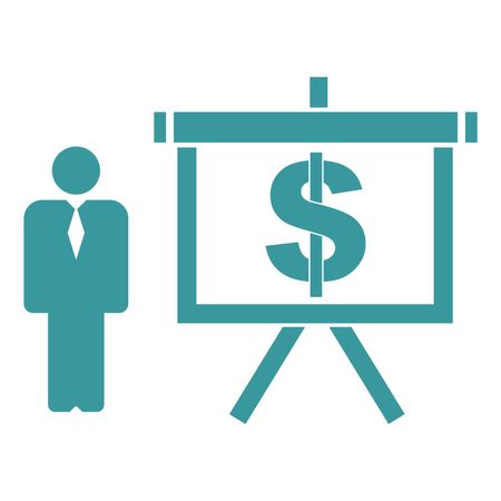 Vector Illustration of Man with Business Presentation Symbol Icon in Blue
